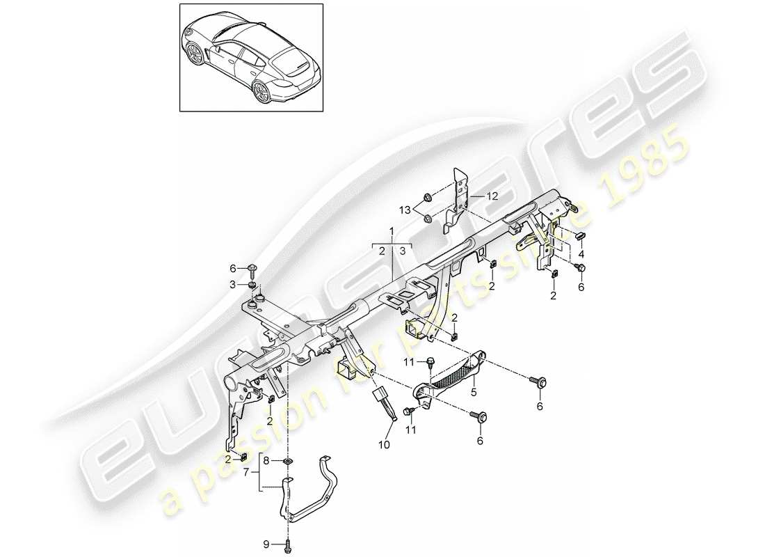 porsche 2011 (panamera 970) diagrama de piezas del marco de retención