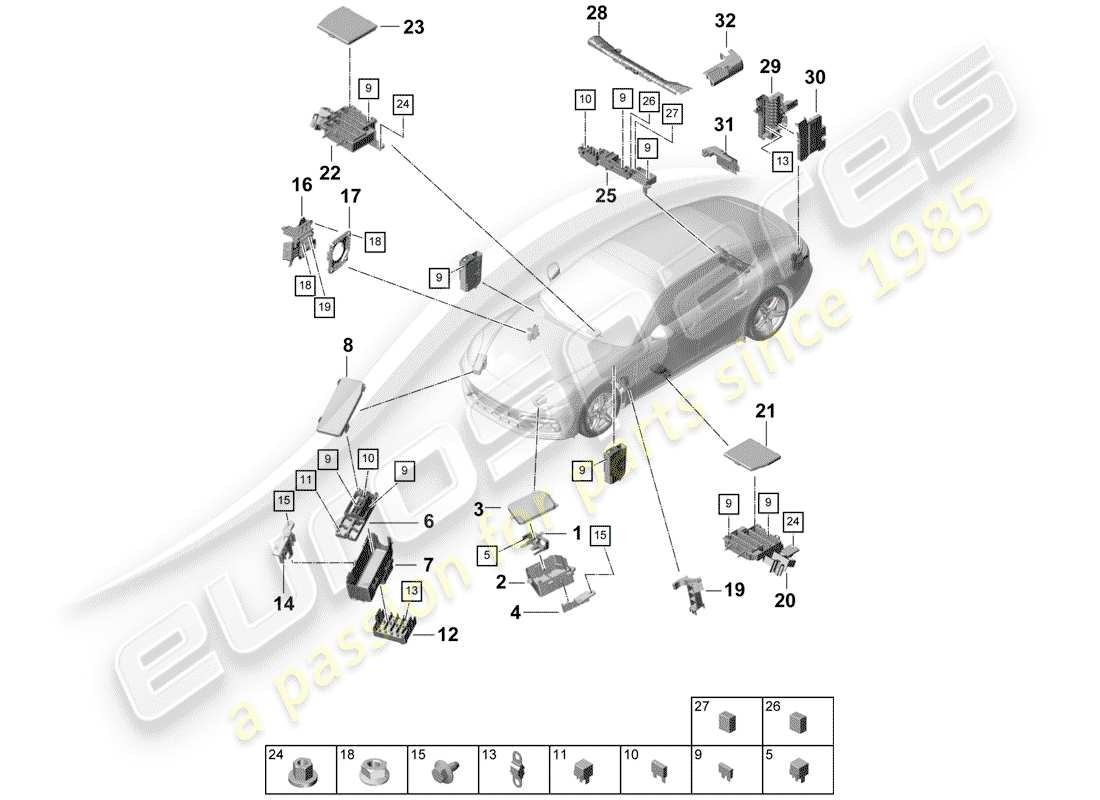 porsche 2019 (panamera 971-1) caja de fusibles/placa de relés diagrama de piezas