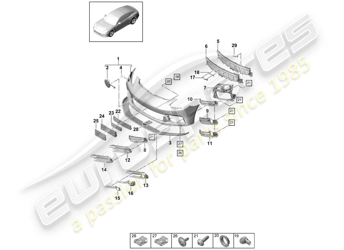 porsche 2020 (panamera 971-1) parachoque diagrama de piezas