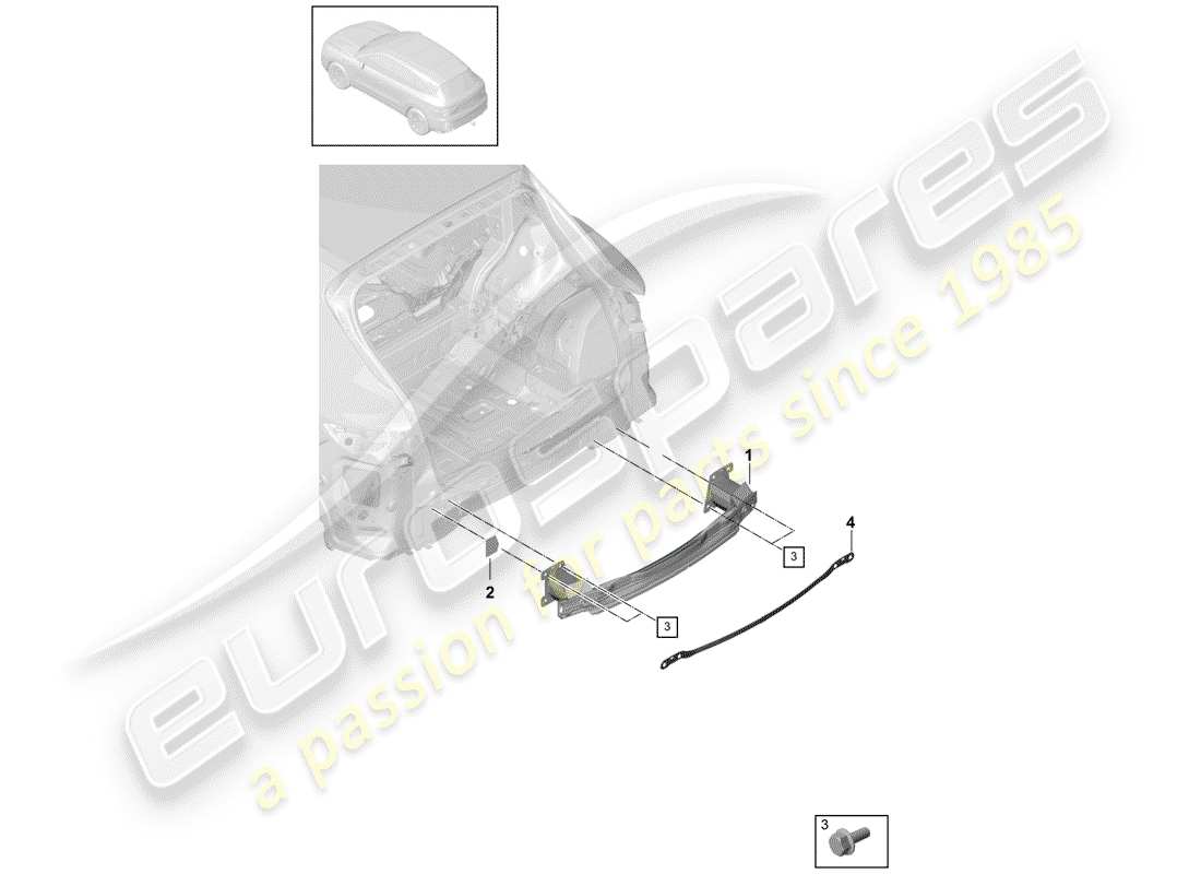 porsche 2020 (cayenne e3 9ya/9yb) diagrama de piezas del soporte de parachoques