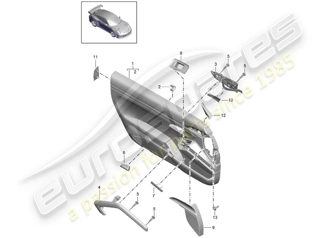 porsche 2020 (991-2 turbo) diagrama de piezas del panel de puerta