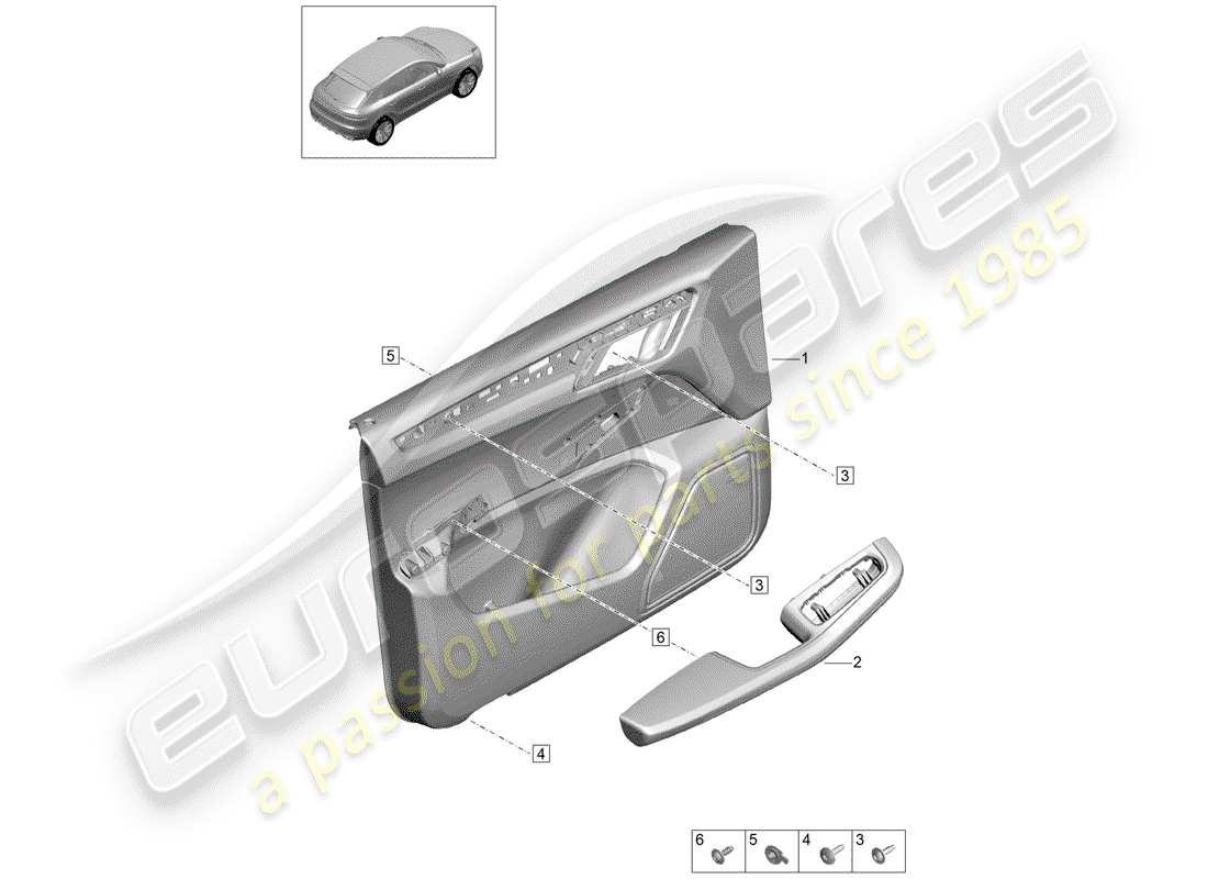 porsche 2019 (macan) paneles de acabado de puertas diagrama de piezas