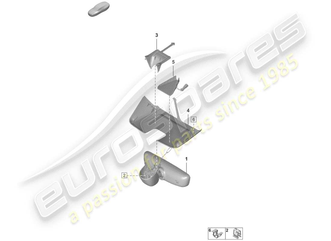 porsche 2019 (992-1) espejo retrovisor interior diagrama de piezas