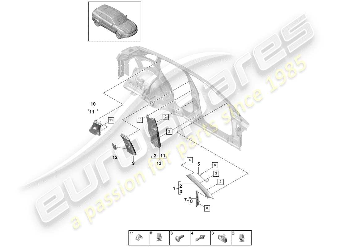 porsche 2019 (cayenne e3 9ya/9yb) diagrama de piezas del revestimiento