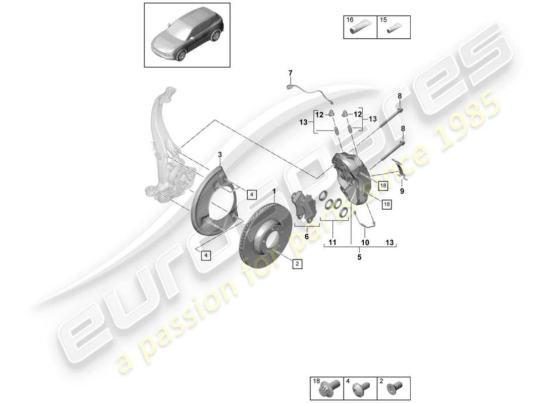 porsche 2020 (cayenne e3 9ya/9yb) frenos de disco diagrama de piezas
