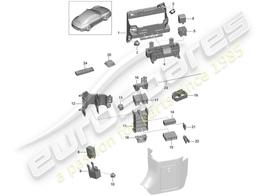 porsche 2013 (991-1) caja de fusibles/placa de relés diagrama de piezas