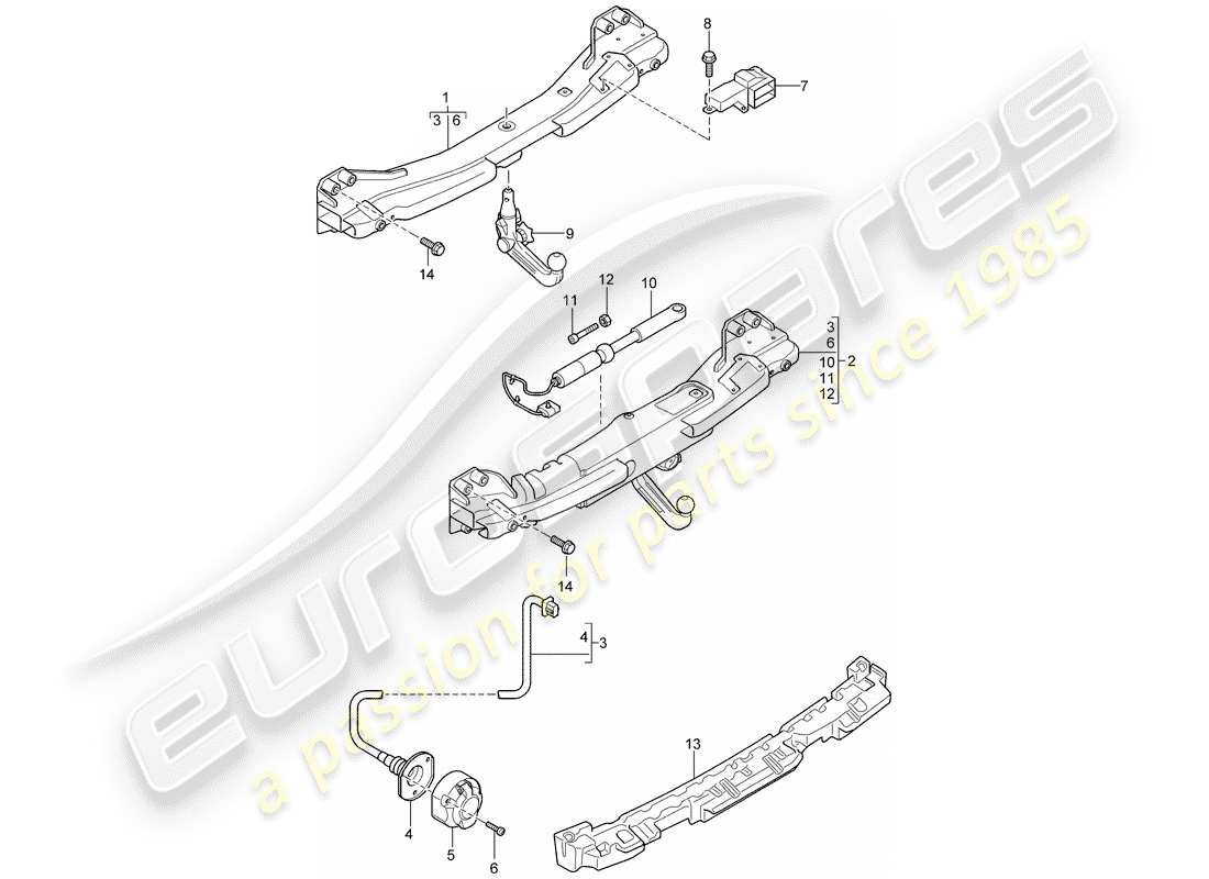 porsche 2010 (cayenne e1 9pa) diagrama de piezas del enganche de remolque