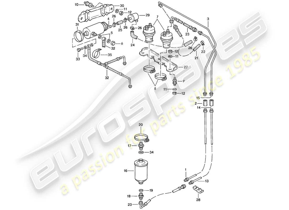 porsche 1976 (924) sistema de combustible - f 92-46104 800>> - f >> 92-48199 999 diagrama de piezas