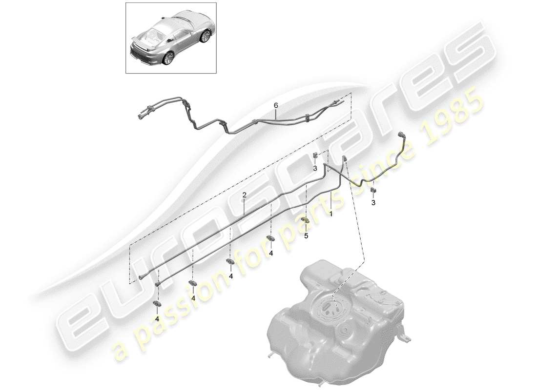 porsche 2014 (991-1 r/gt3/rs) línea de combustible diagrama de piezas