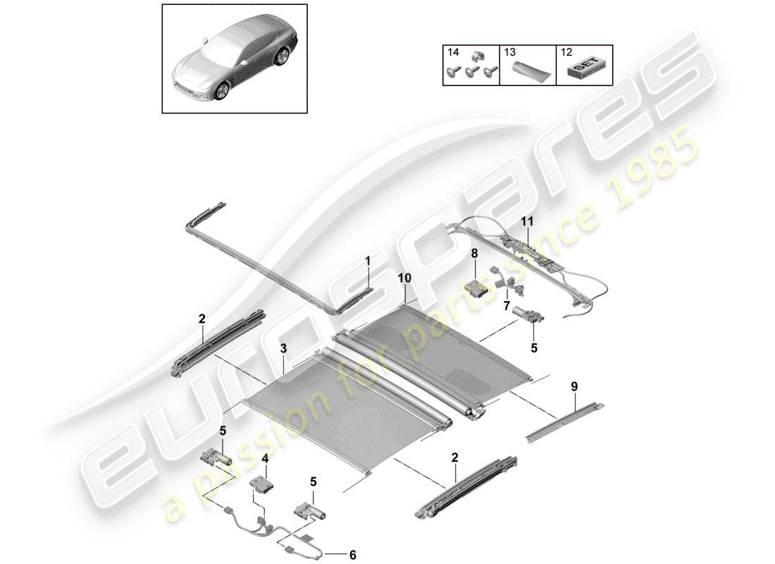 porsche 2020 (panamera 971-1) techo corredizo de cristal diagrama de piezas