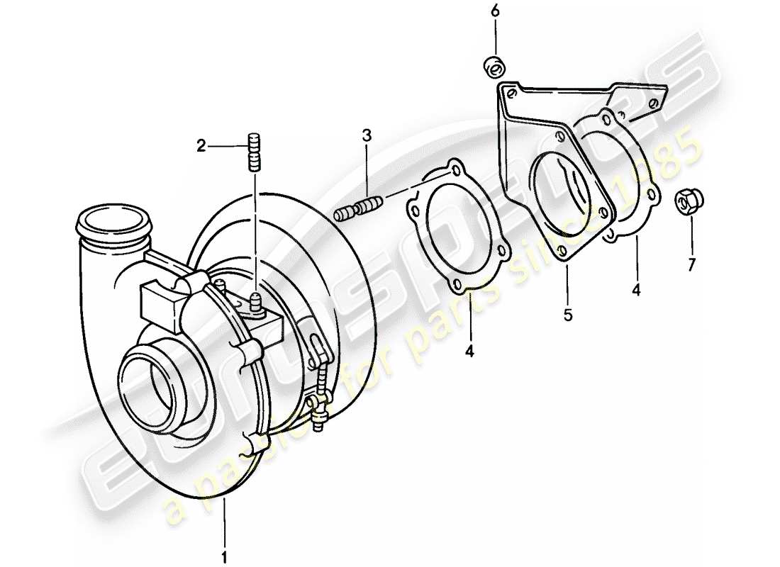 porsche 1988 (911) turbocompresor de gases de escape diagrama de piezas
