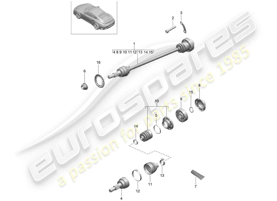 porsche 2020 (991-2 turbo) diagrama de piezas del eje de transmisión