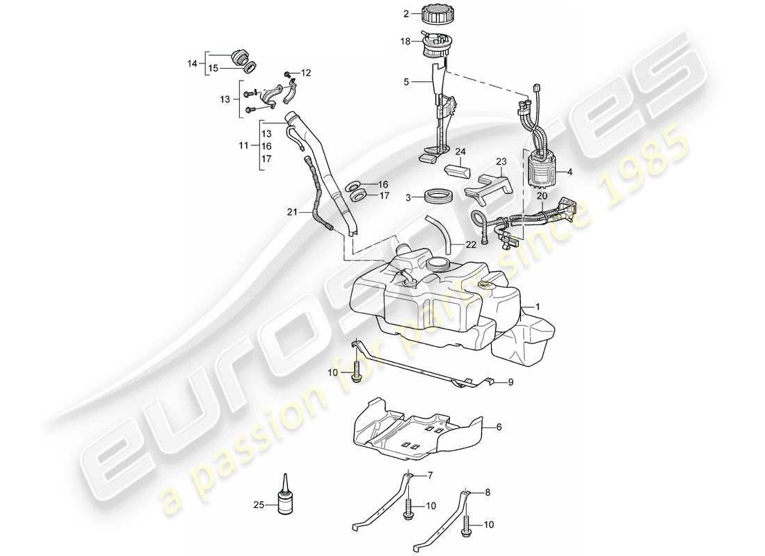 porsche 2007 (997-1) depósito de combustible diagrama de piezas