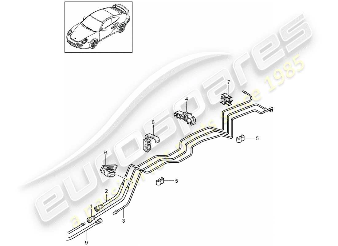 porsche 2013 (997-2 turbo / gt2 rs) diagrama de piezas del sistema de combustible