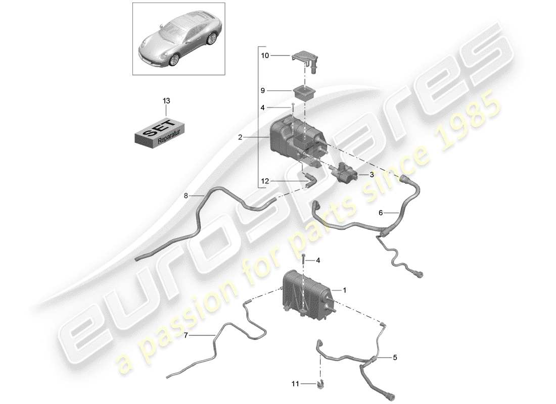 porsche 2020 (991-2) bote de emisiones evaporativas diagrama de piezas