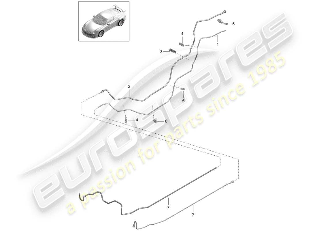 porsche 2016 (991-1 r/gt3/rs) línea de combustible diagrama de piezas