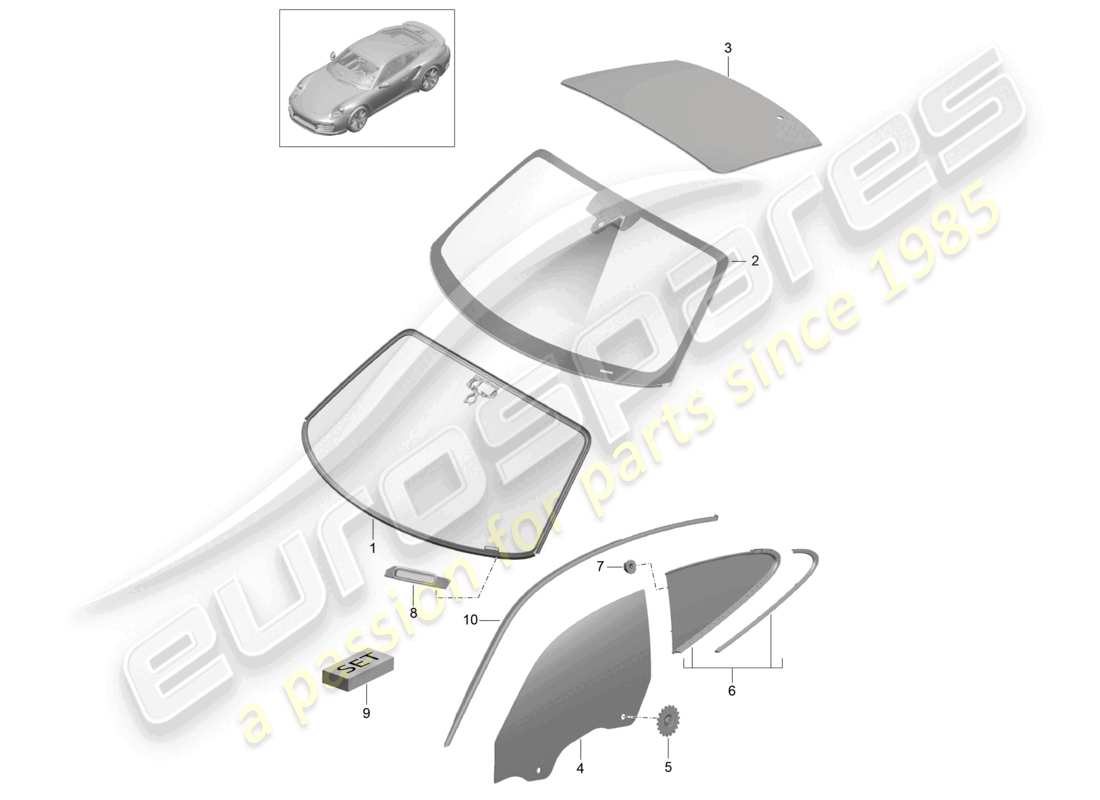 porsche 2019 (991-2 turbo) parabrisas ventana lateral d - mj 2017>> diagrama de piezas