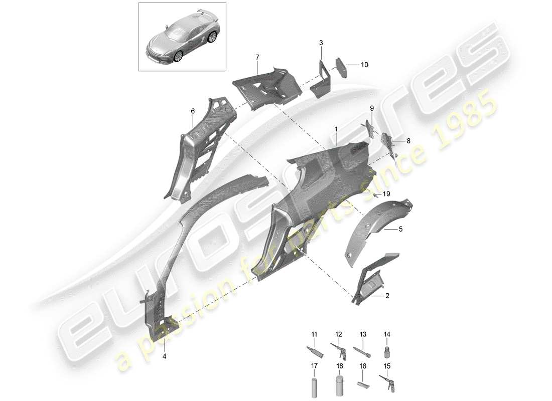 porsche 2016 (981 cayman gt4) panel lateral diagrama de piezas