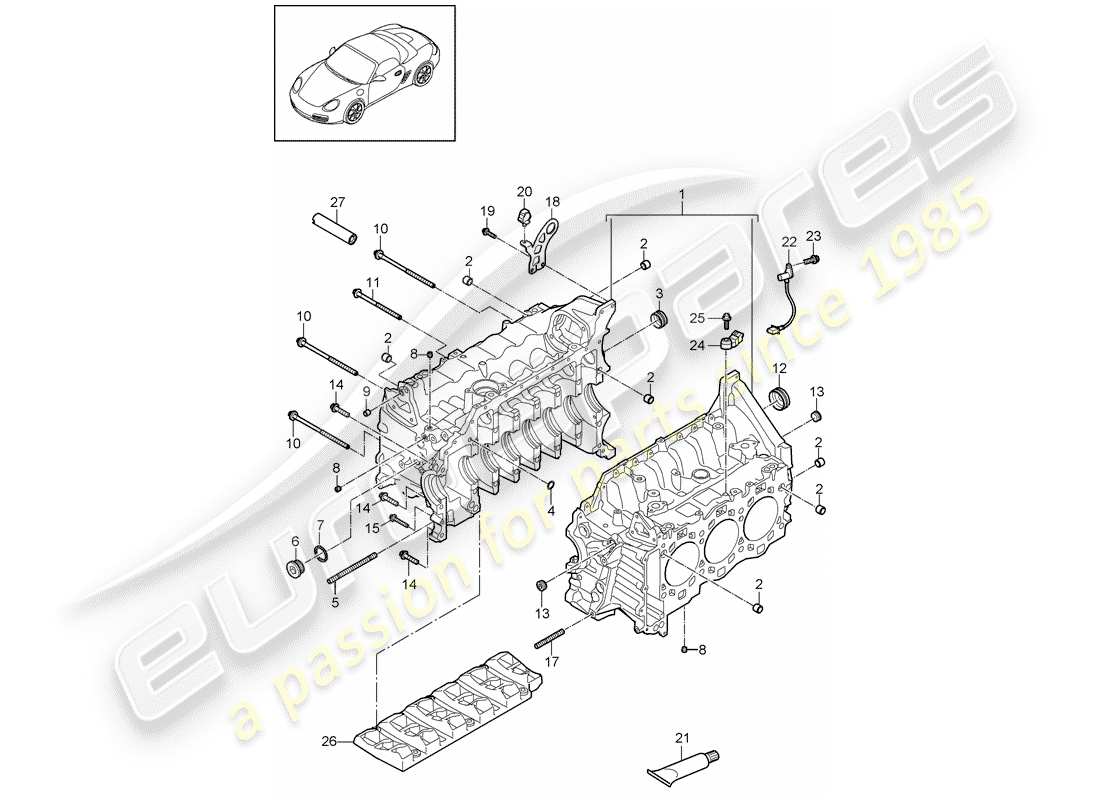 porsche 2011 (987 cayman) crankcase diagrama de piezas