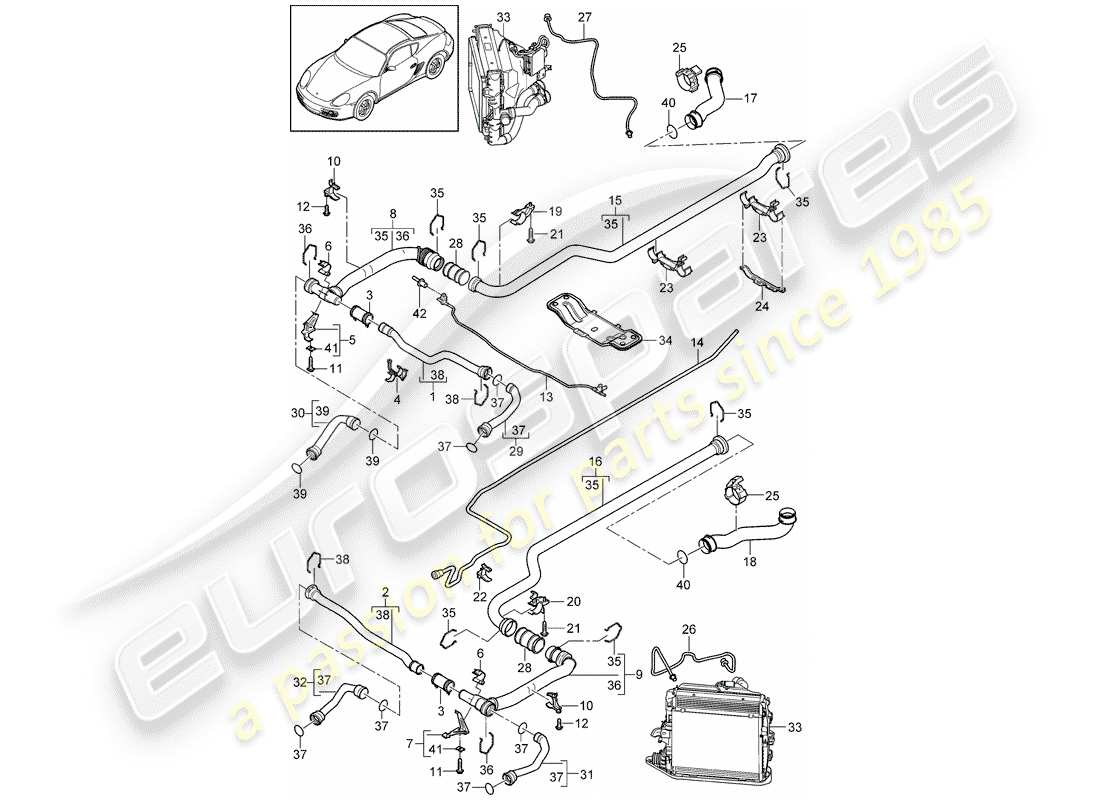porsche 2011 (987 cayman) refrigeración por agua 2 diagrama de piezas