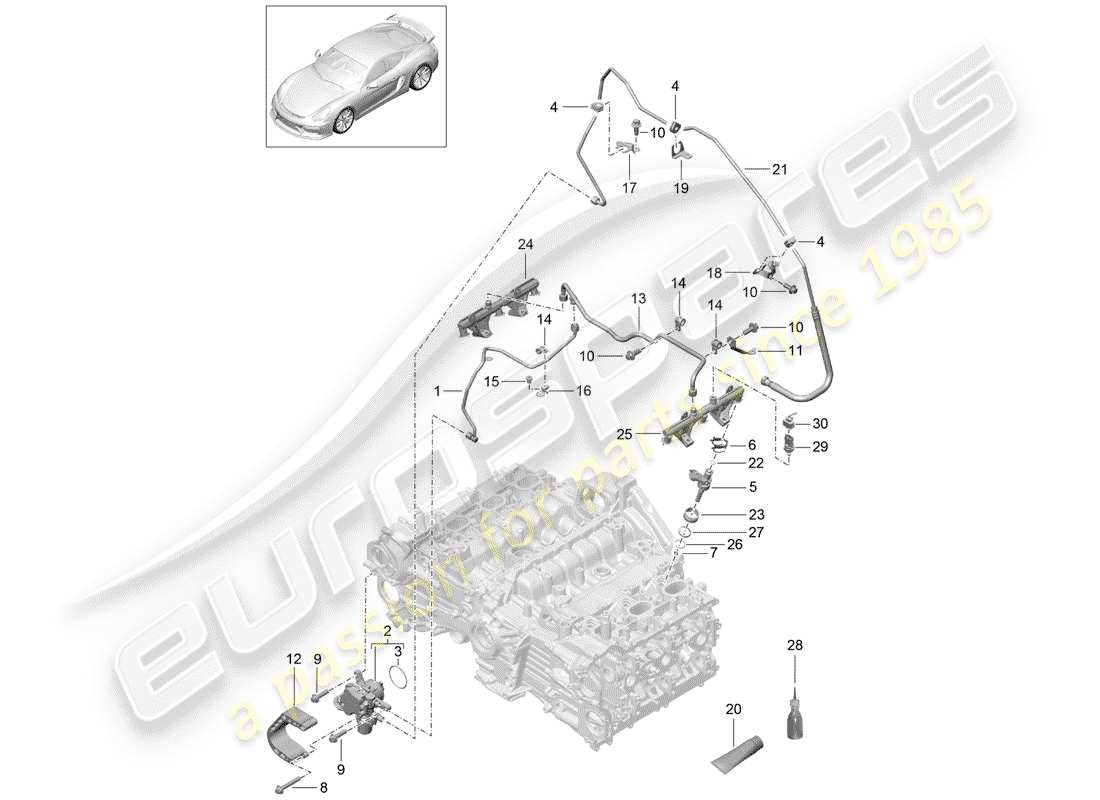porsche 2016 (981 cayman gt4) tubo de recogida de combustible diagrama de piezas