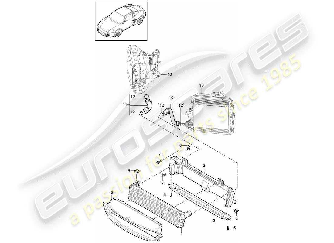porsche 2012 (987 cayman) diagrama de piezas del radiador