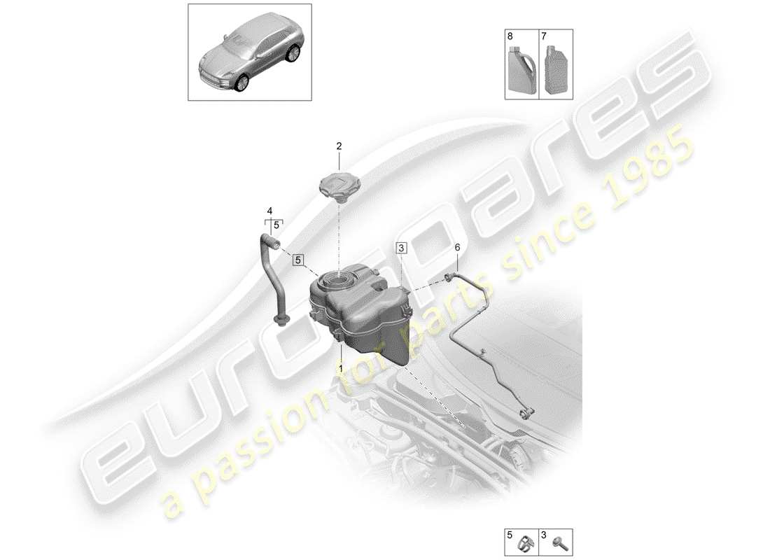 porsche 2019 (macan) tanque de expansión de refrigerante diagrama de piezas