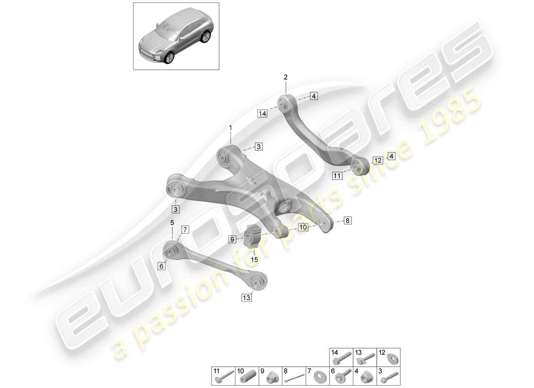 porsche 2019 (macan) brazo de control de oruga diagrama de piezas