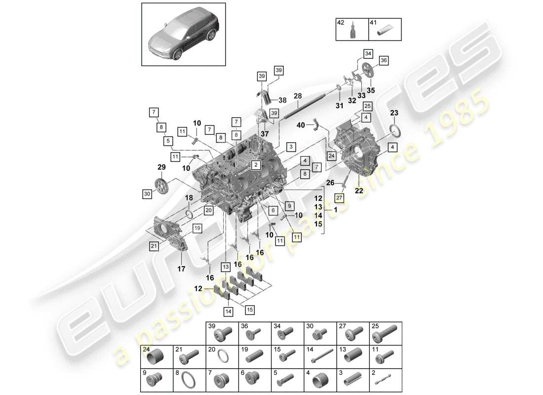 porsche 2019 (cayenne e3 9ya/9yb) crankcase diagrama de piezas