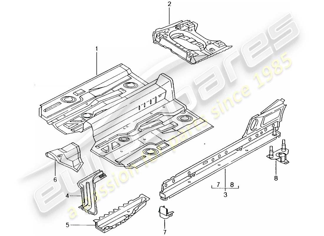 porsche 2004 (986 boxster) placas de piso diagrama de piezas