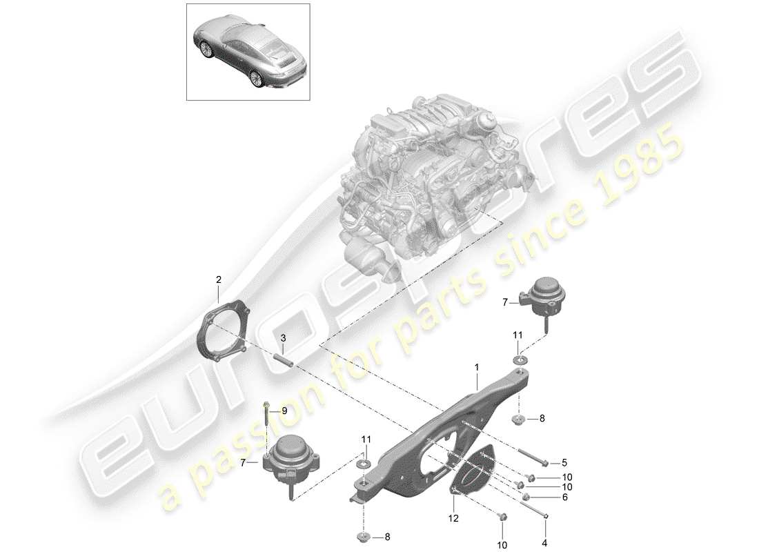 porsche 2017 (991-2) diagrama de piezas del dispositivo de elevación del motor