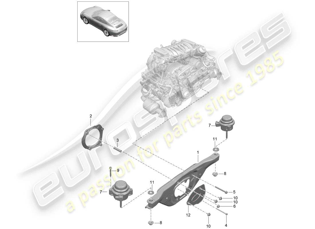 porsche 991 gen. 2 (2017) diagrama de piezas del dispositivo de elevación del motor