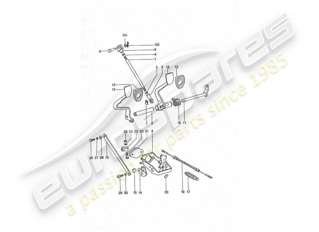 porsche 1975 (911 turbo) pedales - para vehículos con - refuerzo de freno diagrama de piezas