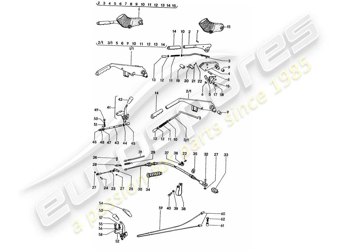 porsche 1972 (914) freno de mano - acelerador manual - calentador - actuador diagrama de piezas