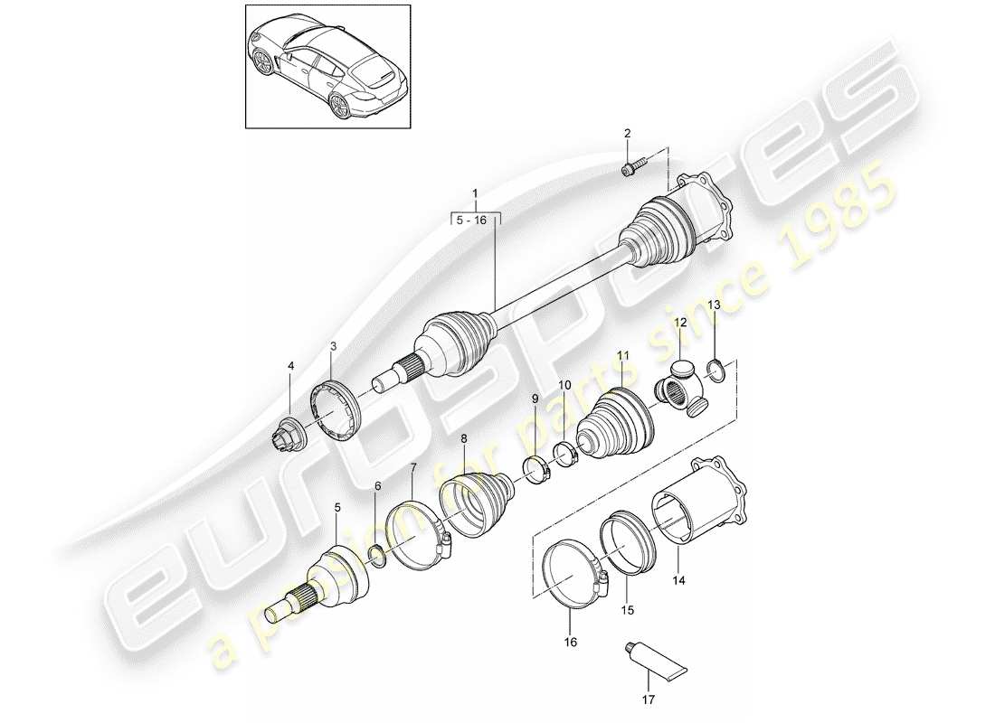 porsche 2012 (panamera 970) eje de accionamiento diagrama de piezas