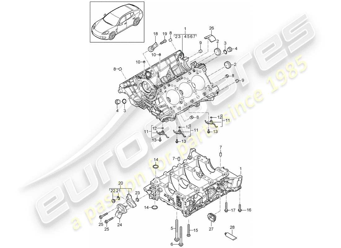 porsche 2013 (panamera 970) crankcase diagrama de piezas