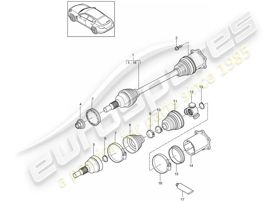 porsche 2013 (panamera 970) eje de accionamiento diagrama de piezas
