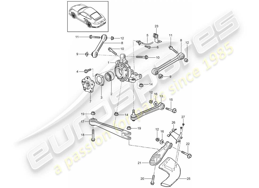 porsche 2011 (997-2 turbo / gt2 rs) eje posterior diagrama de piezas