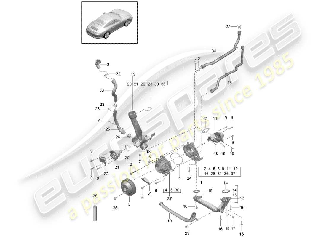 porsche 2017 (991-2) diagrama de piezas de la bomba de agua