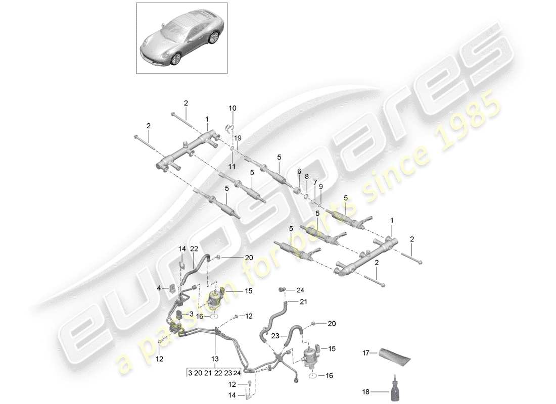 porsche 991 gen. 2 (2017) diagrama de piezas del tubo de recogida de combustible