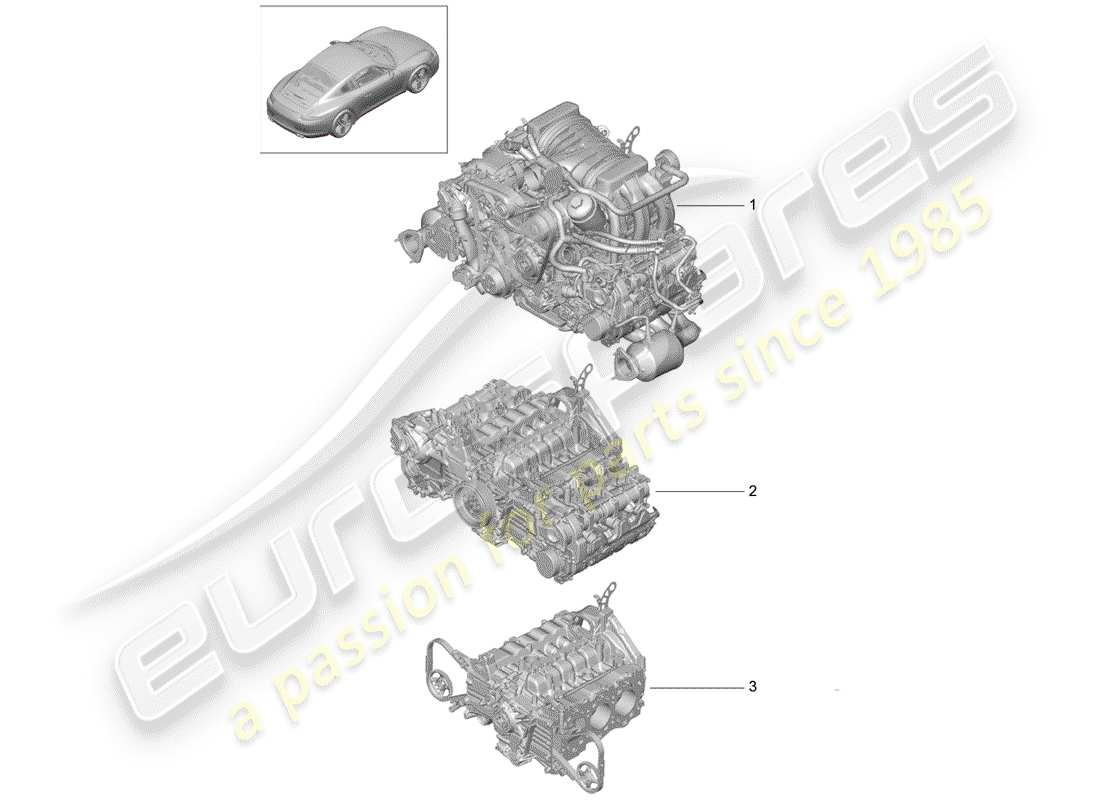 porsche 2014 (991-1) motor de repuesto diagrama de piezas