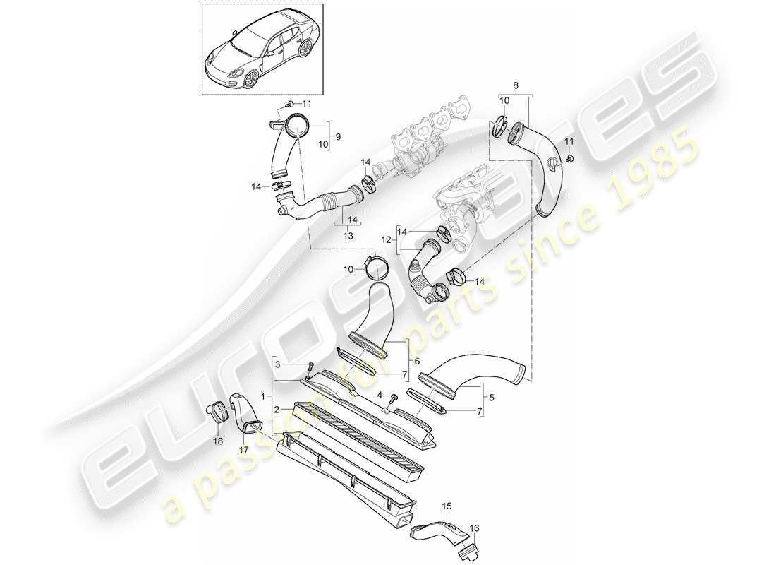 porsche 2011 (panamera 970) sistema de limpieza de aire diagrama de piezas