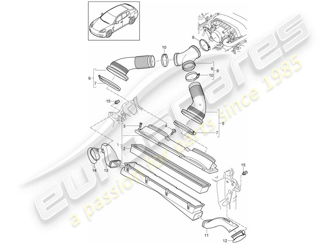 porsche 2012 (panamera 970) sistema de limpieza de aire diagrama de piezas