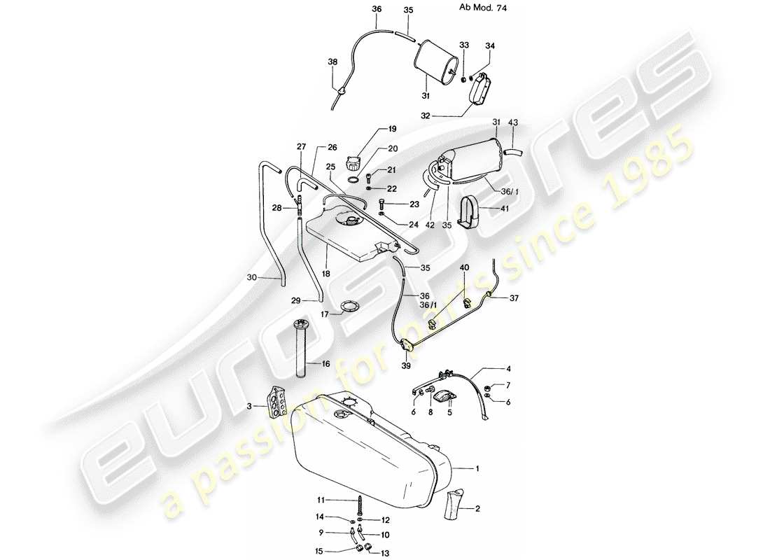 porsche 1971 (914) tanque de combustible - d - mj 1974>> diagrama de piezas