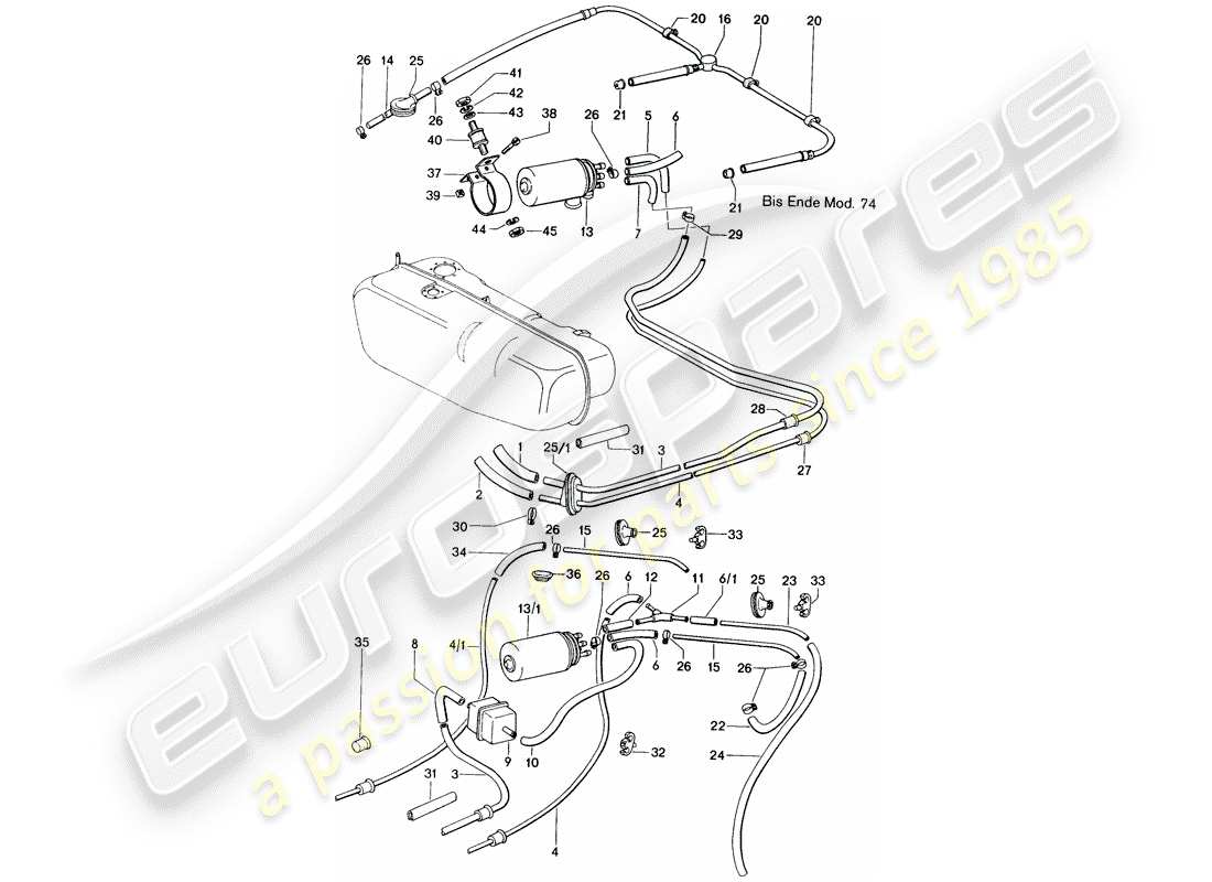 porsche 1975 (914) línea de combustible - d >> - mj 1974 diagrama de piezas