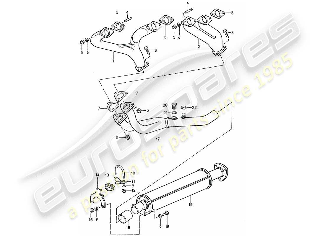 porsche 1986 (944) sistema de escape - silenciador de escape, delantero diagrama de piezas