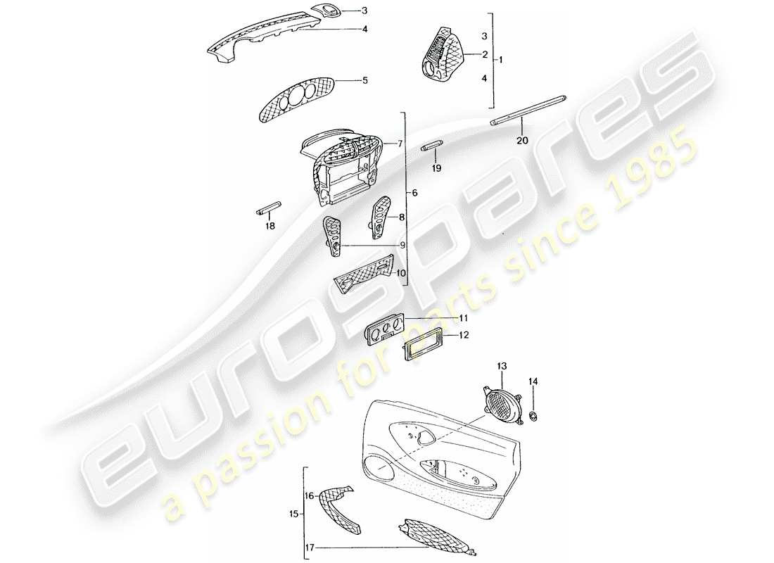 porsche 2006 (tequipment) compartimiento de pasajero diagrama de piezas