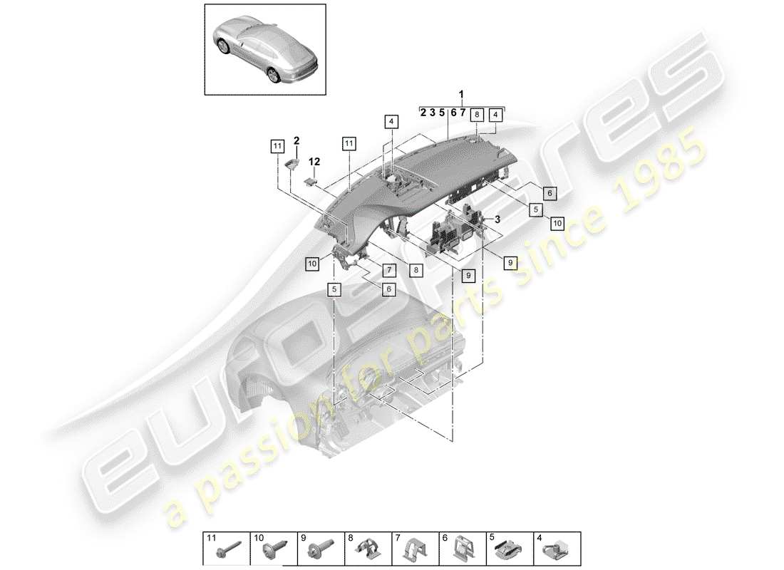 porsche 2020 (panamera 971-1) panel diagrama de piezas