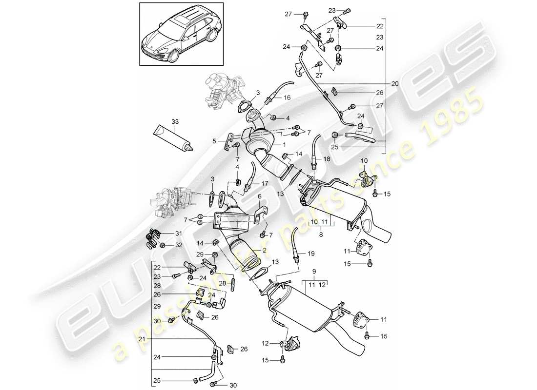 porsche 2016 (cayenne e2 92a) diagrama de piezas del sistema de escape