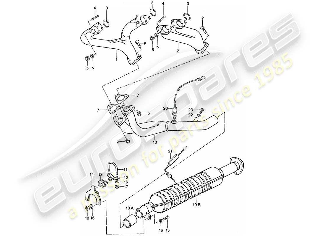 porsche 1990 (944) sistema de escape - catalizador diagrama de piezas